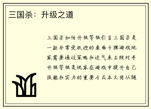三国杀：升级之道
